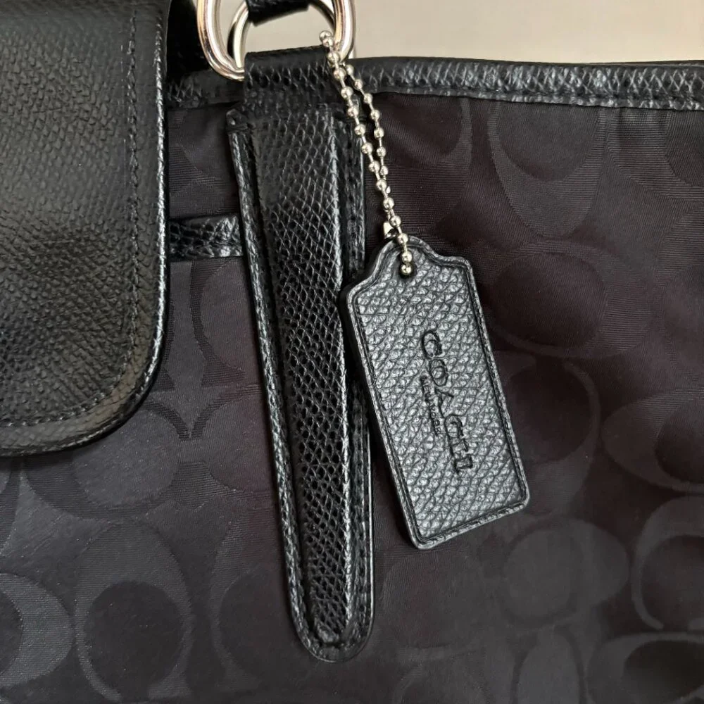 Coach Ward Tote in Signature Black Nylon w/ Leather Details